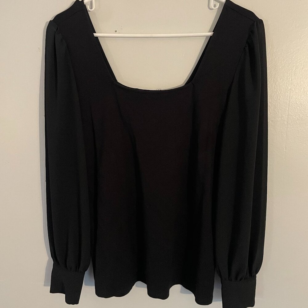 Gibson Look - Long Sleeve Black Square Neck Top - Sheer Sleeves